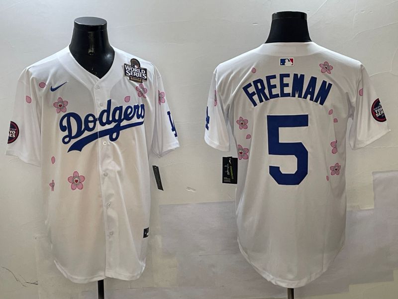 Men Los Angeles Dodgers 5 Freeman White Sakura Edition 2025 Nike MLB Jersey style 3